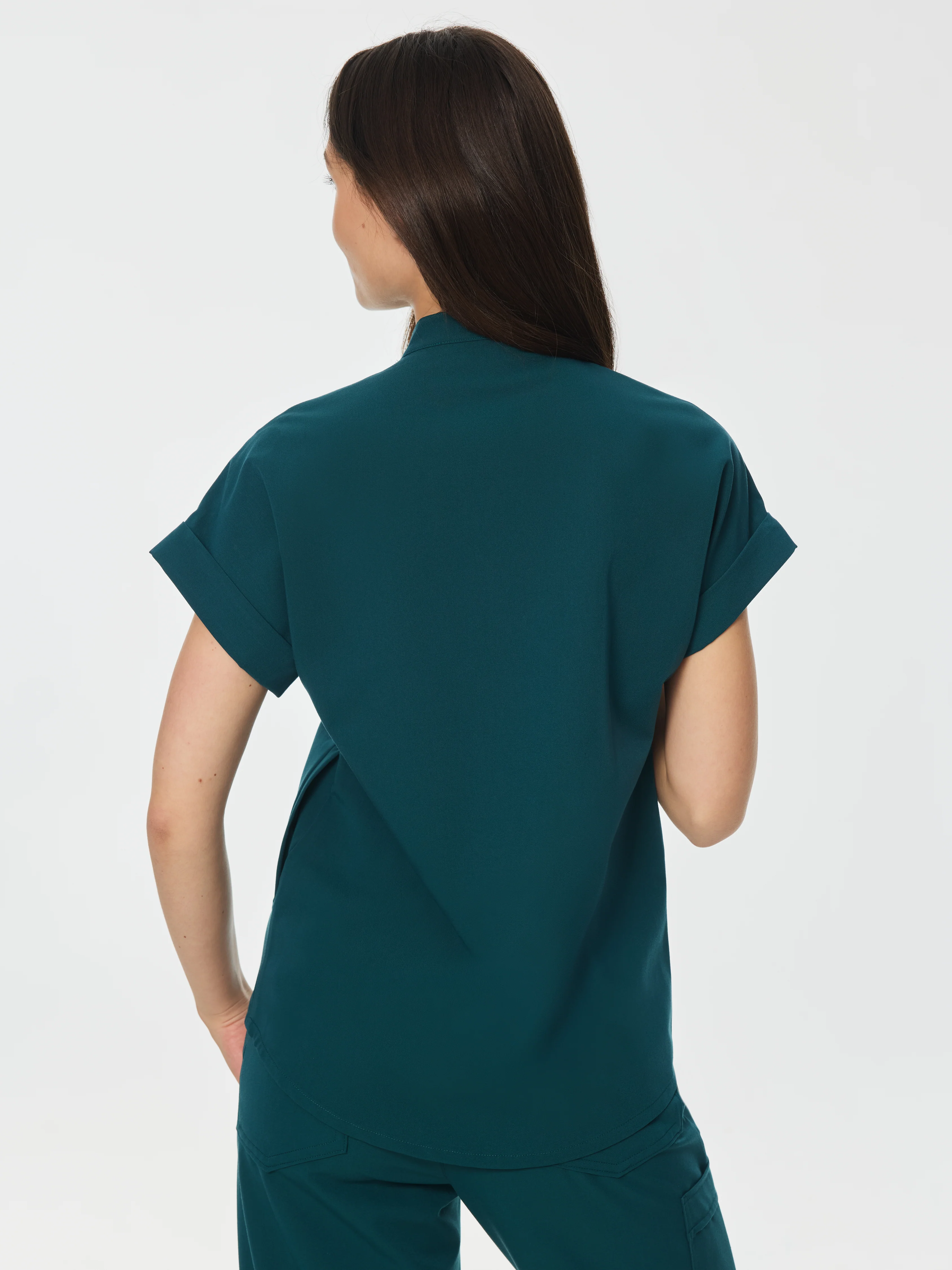 CHARLIE RE-GARDE™ - TEAL - Mandarine Collar Scrub Top - SILVADUR™ - Image 3