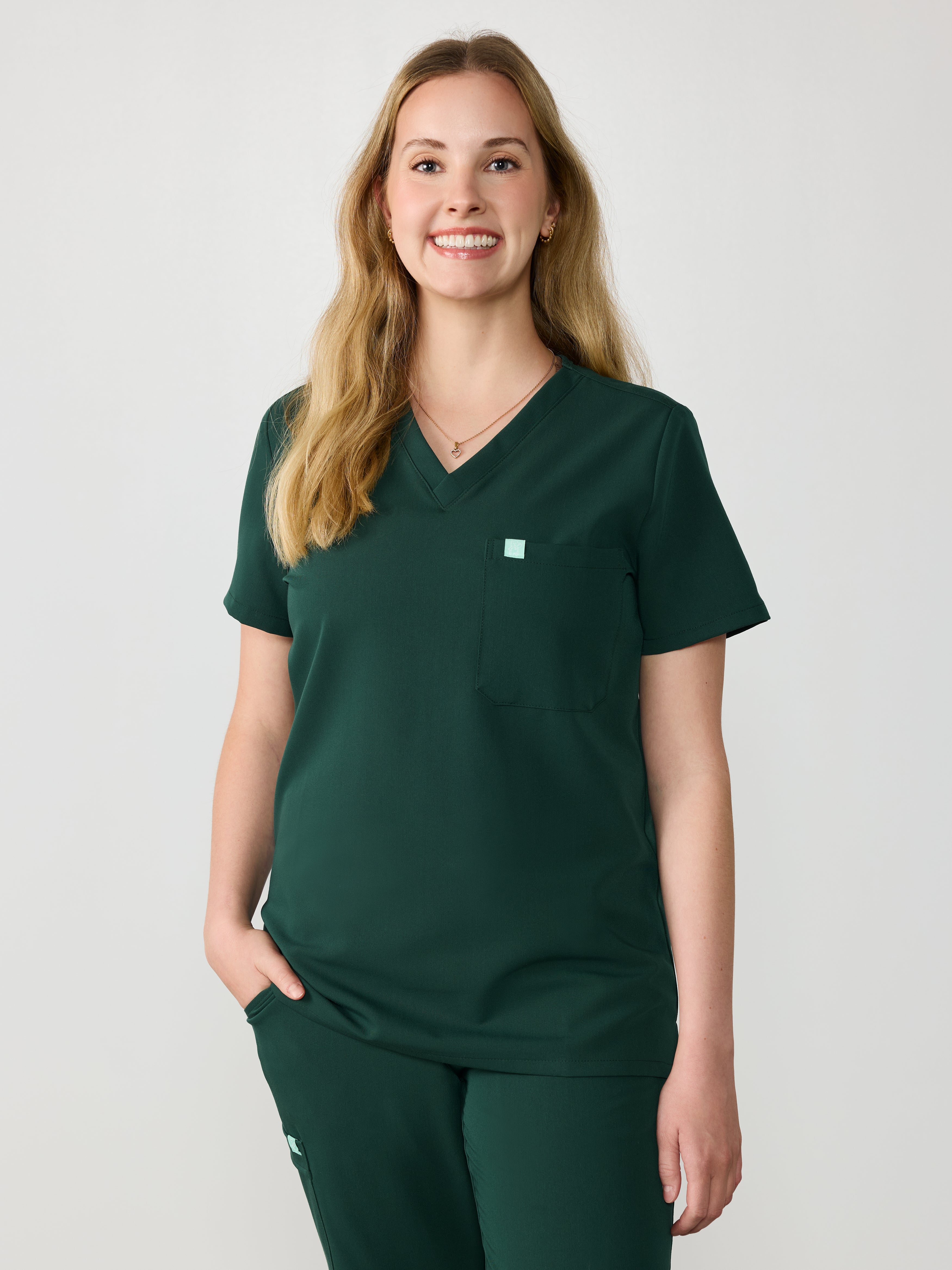 GABRIELLE RE-GARDE™ - FOREST GREEN - One Pocket Scrub Top - SILVADUR™ - Final Sale