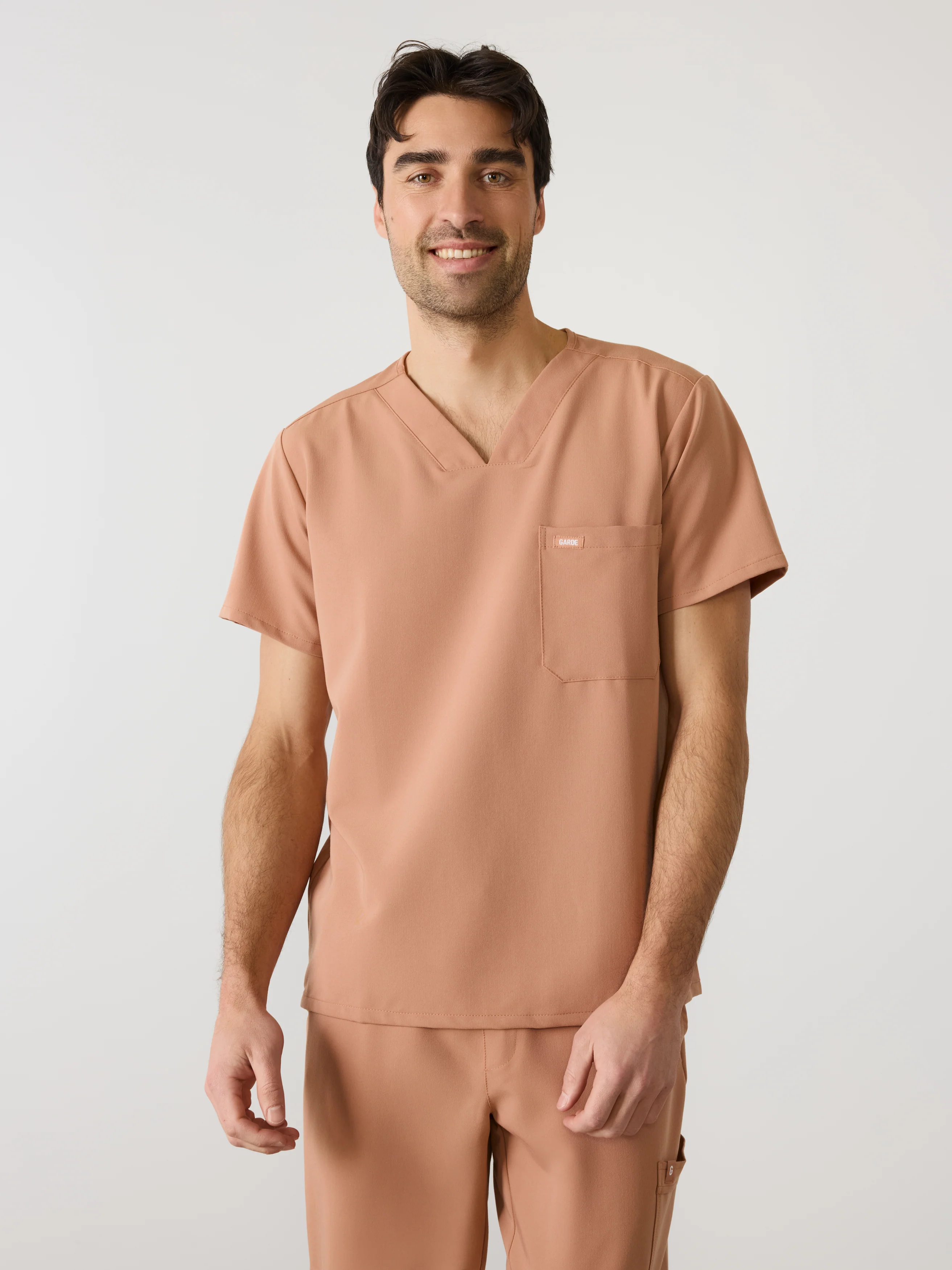 LOGAN RE-GARDE™ - MOCHA - One Pocket Men's Scrub Top - SILVADUR™ - Final Sale