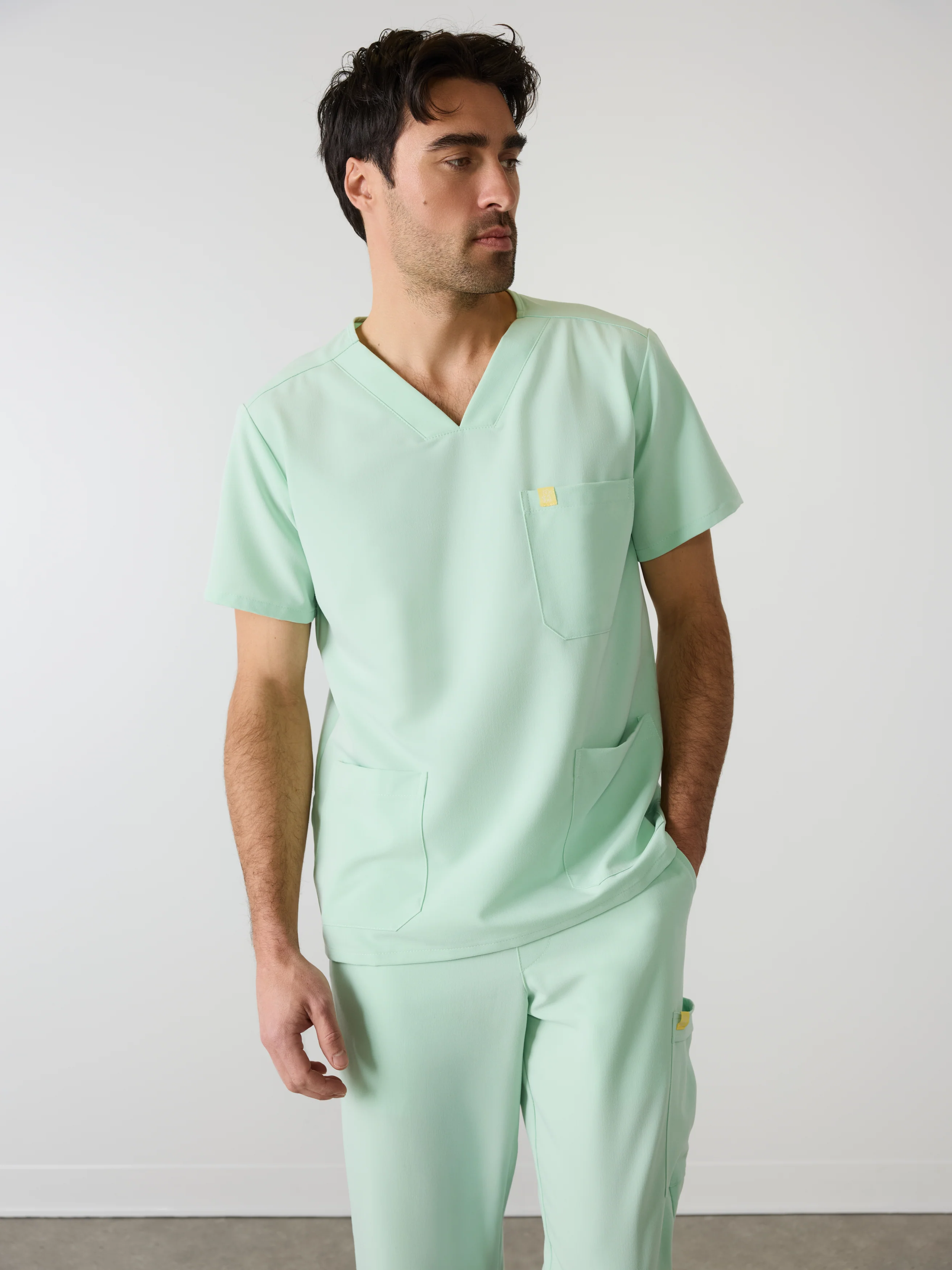 ZACK RE-GARDE™ - MISTY MINT - Three Pockets Men's Scrub Top - SILVADUR™ - Final Sale